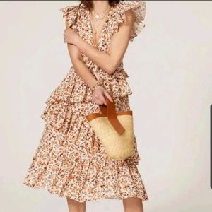 Ulla Johnson Madeline Midi Dress Size 4 Pearl Floral Print Tiered Ruffle V Neck